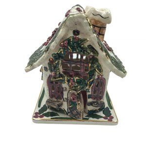 Blue Sky Heather Goldminc 2002 Holly Berry House Tealight Holder With Base